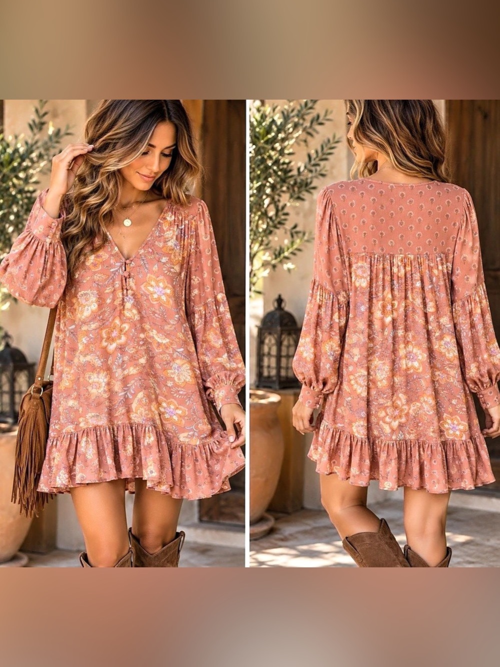 Billabong Free As Can Be Babydoll Dress Dusty Rose Terracotta